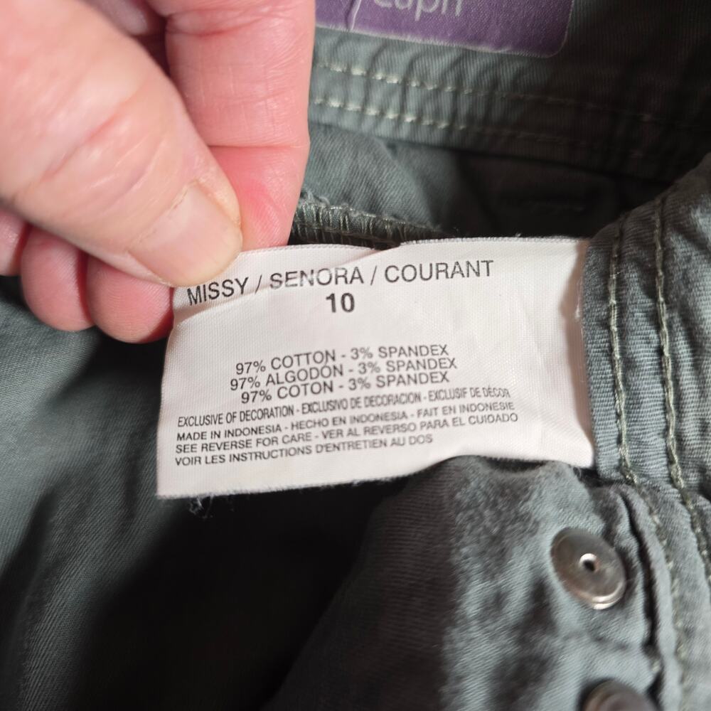Gloria Vanderbilt Womens Sz 10 Olive Floral Embroidered Capri Pant Cinch Pockets - Picture 8 of 8